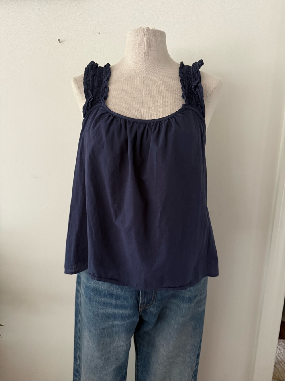 Xirena Rue Navy cotton Smocked-Strap Women's Tank Top sold out!